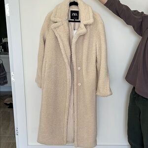 Zara long fleece coat, Size S, NWT